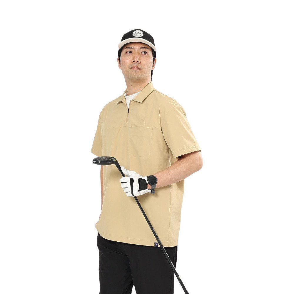 新品　adabat ベージュ キルティング ハーフジップ　ゴルフウェア　半袖 モナデルソル オーバーサイズハーフジップ半袖プルオーバー M0056