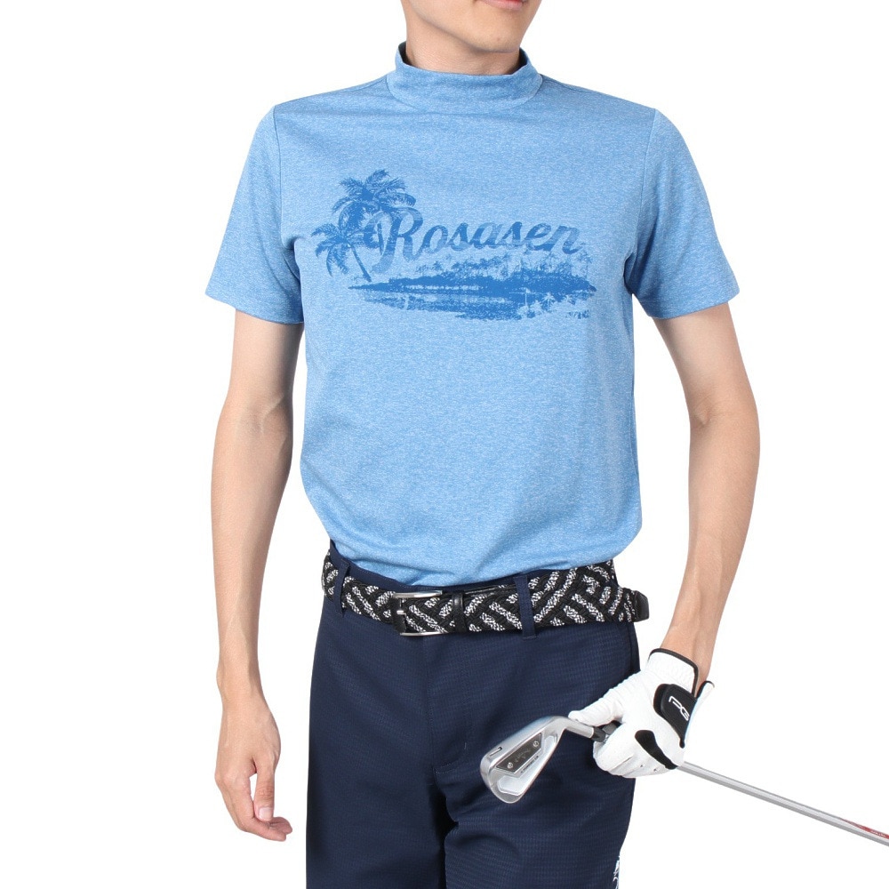 ROSASEN（メンズ）ゴルフウェア 吸水 速乾 ストレッチ ジャカード半袖モックネック 044-26448-093★★★