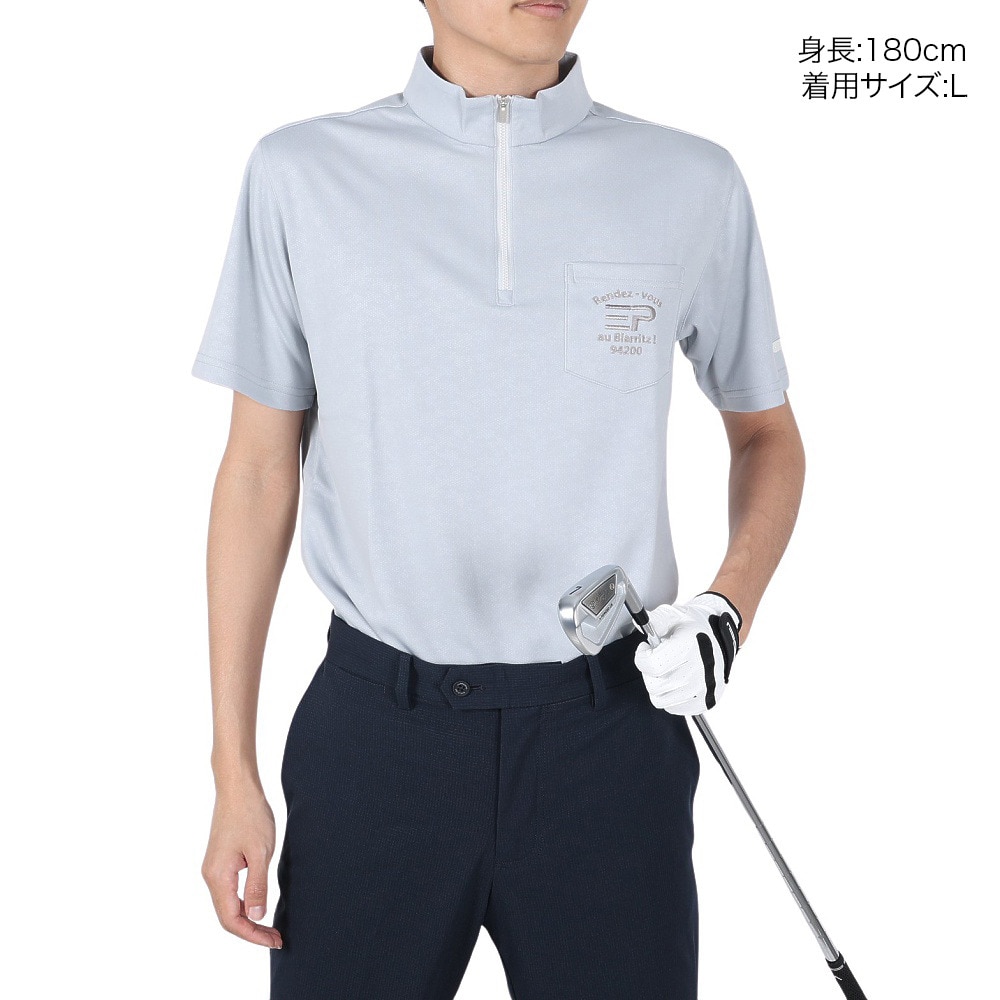 エピキュール（epicure）（メンズ）ゴルフウェア 吸汗速乾 UVカット エンボスハイネック ジップアップ 半袖ポロシャツ 151-26341-012