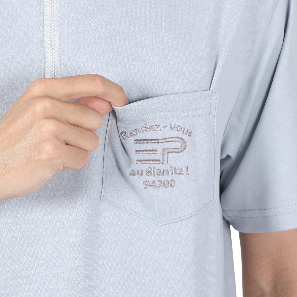 エピキュール（epicure）（メンズ）ゴルフウェア 吸汗速乾 UVカット エンボスハイネック ジップアップ 半袖ポロシャツ 151-26341-012