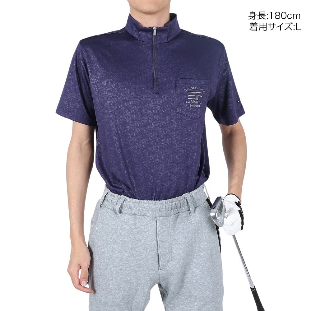 エピキュール（epicure）（メンズ）ゴルフウェア 吸汗速乾 UVカット エンボスハイネック ジップアップ 半袖ポロシャツ 151-26341-098