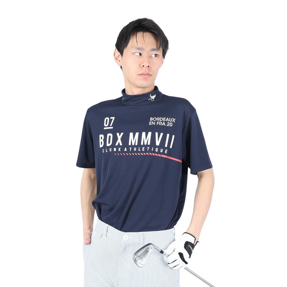 クランク（CLUNK）（メンズ）ゴルフウェア 吸汗 速乾 半袖モックネックシャツ CL5MTG18 NVY★★★
