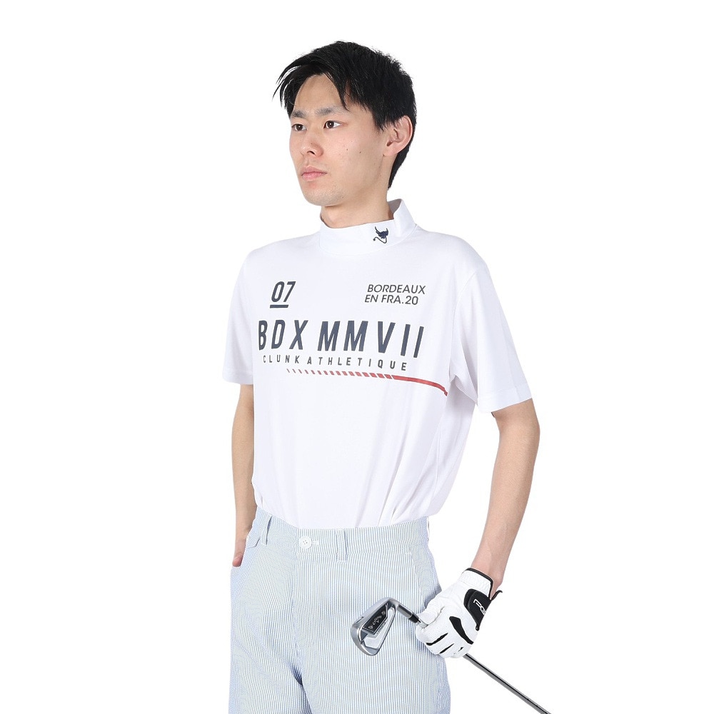 クランク（CLUNK）（メンズ）ゴルフウェア 吸汗 速乾 半袖モックネックシャツ CL5MTG18 WHT★★★