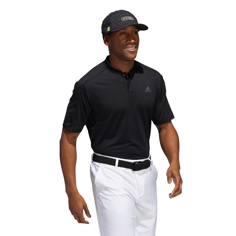 アディダス（adidas）（メンズ）ゴルフウェア ソリッド 半袖ボタンスタンドカラーシャツ UG212-HA6159BK