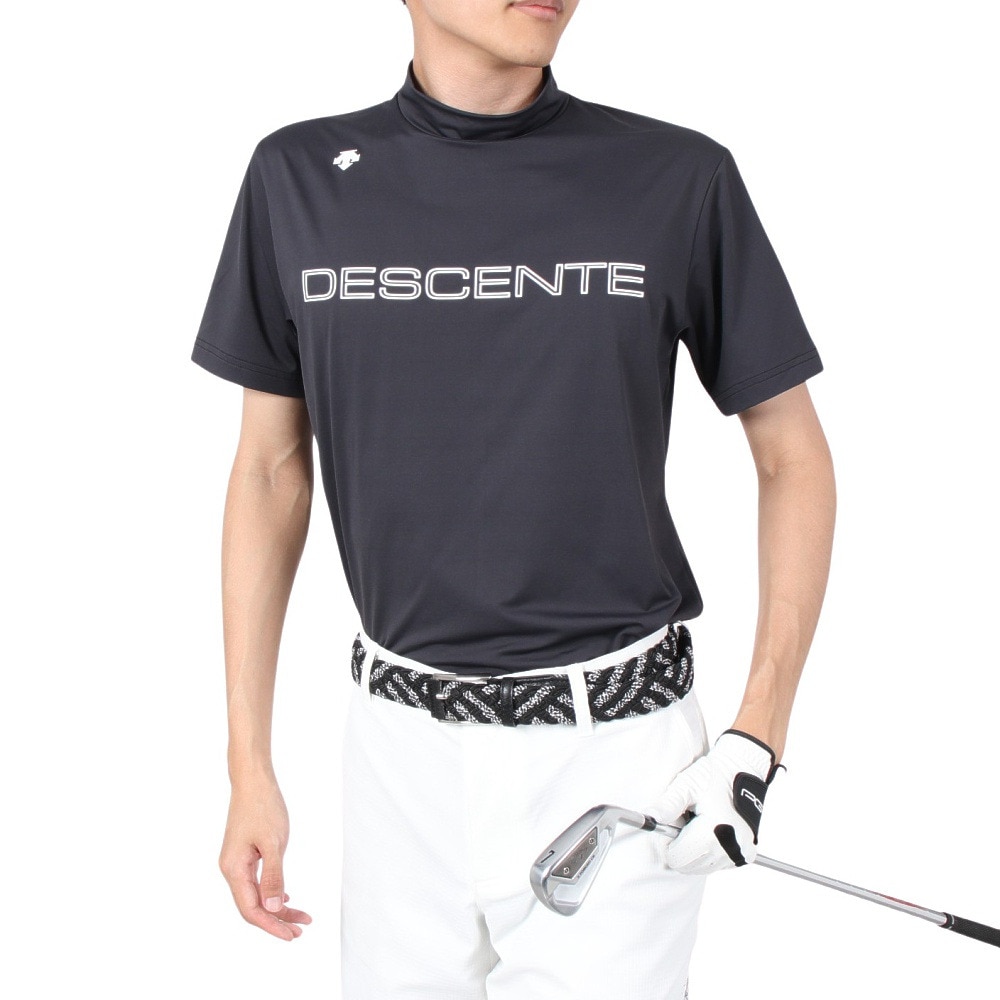 デサントゴルフ（DESCENTEGOLF）（メンズ）ゴルフウェア 吸汗速乾 UVカット 高通気 モックネック半袖Tシャツ DGMTJA00XB BK00