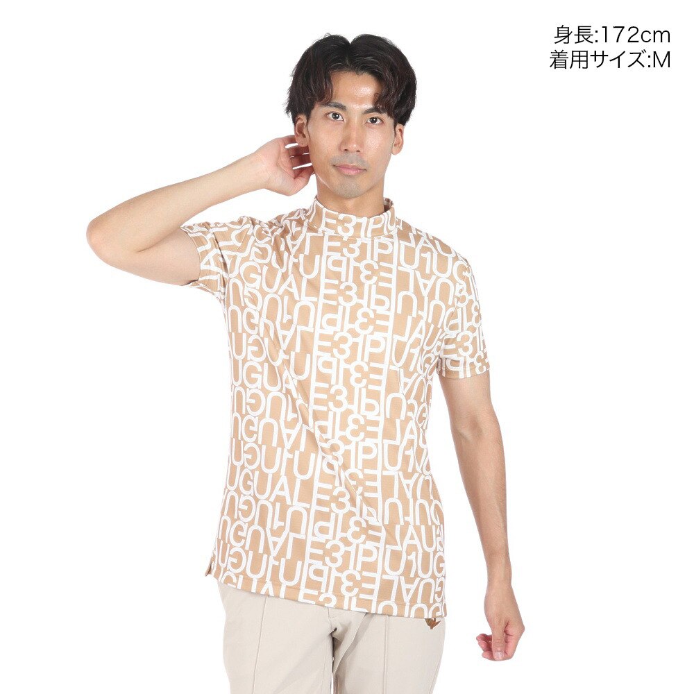 ウノ ピゥ ウノ ウグァーレ トレ（1PIU1UGUALE3）（メンズ）ゴルフウェア モックネック 半袖シャツ ビッグロゴ GRT081 BEG