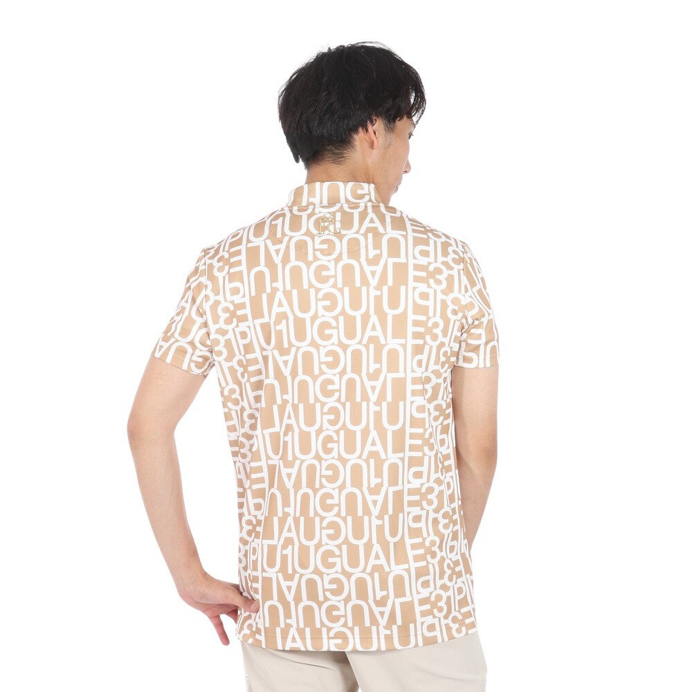 ウノ ピゥ ウノ ウグァーレ トレ（1PIU1UGUALE3）（メンズ）ゴルフウェア モックネック 半袖シャツ ビッグロゴ GRT081 BEG