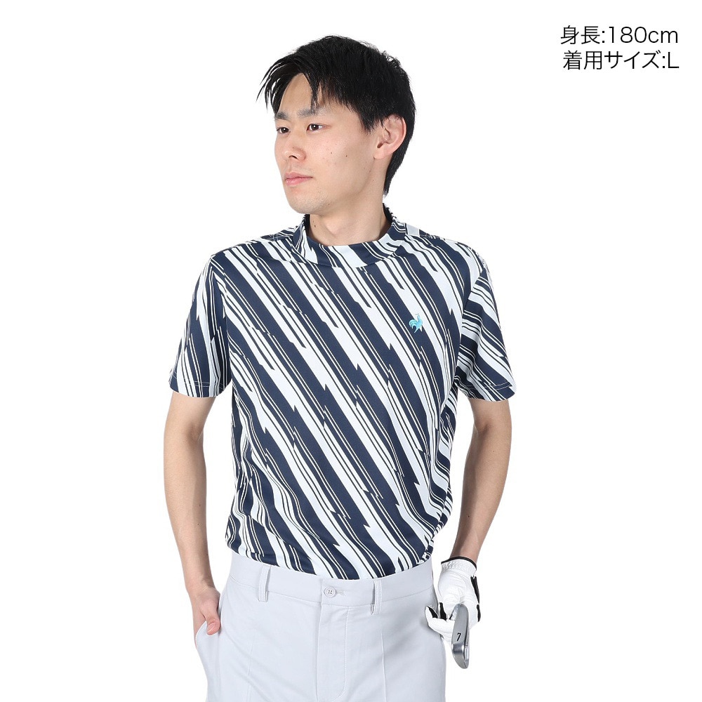 ルコックゴルフ（メンズ）ゴルフウェア サンスクリーンダイアゴナルプリント モックネック半袖Tシャツ QGMTJA13 NV00