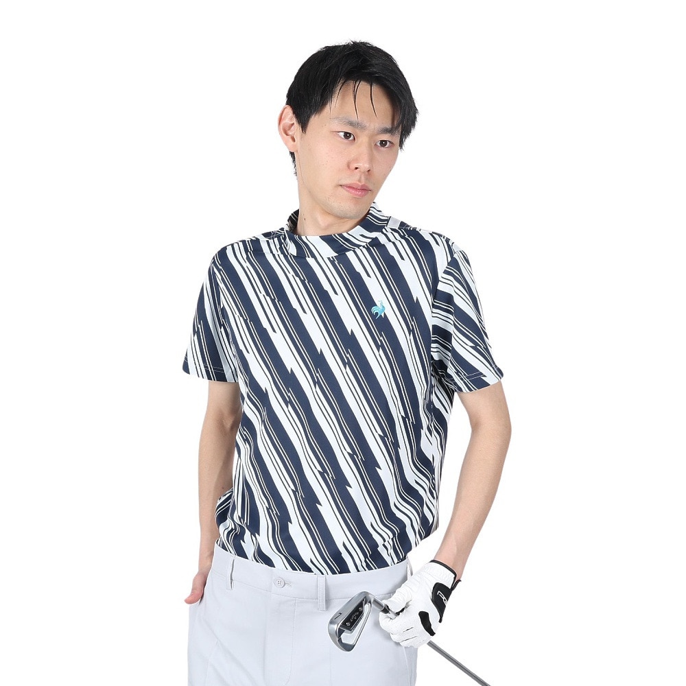 ルコックゴルフ（メンズ）ゴルフウェア サンスクリーンダイアゴナルプリント モックネック半袖Tシャツ QGMTJA13 NV00