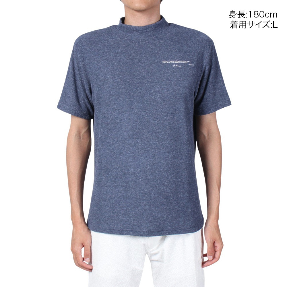 ROSASEN（メンズ）ゴルフウェア 吸水速乾 接触冷感 半袖 A-Line クールVパイル モックTシャツ 047-28441-098