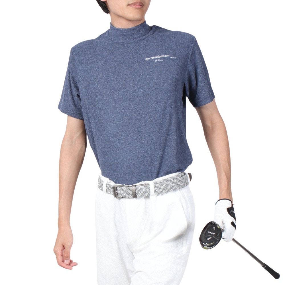 ROSASEN（メンズ）ゴルフウェア 吸水速乾 接触冷感 半袖 A-Line クールVパイル モックTシャツ 047-28441-098