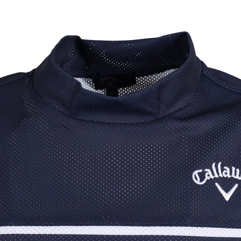 キャロウェイ（CALLAWAY）（メンズ）ゴルフウェア モックネックシャツ 半袖 かざあなメッシュ 吸汗 速乾 ボーダープリントメッシュカノコ C23134107-1120