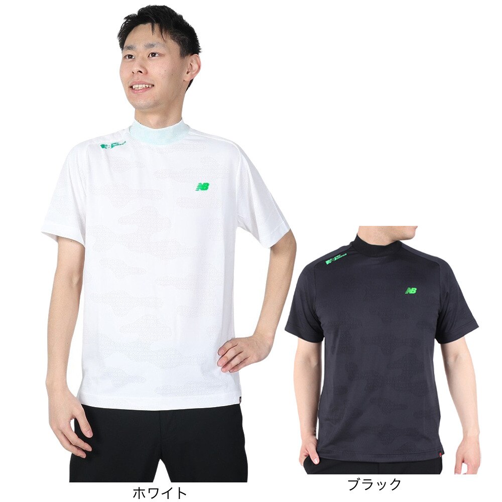 ニューバランス（new balance）（メンズ）ゴルフウェア 通気 ストレッチ モックネック 半袖 メンズ ロゴカモフラージュ プルオーバー 012-3166004-030