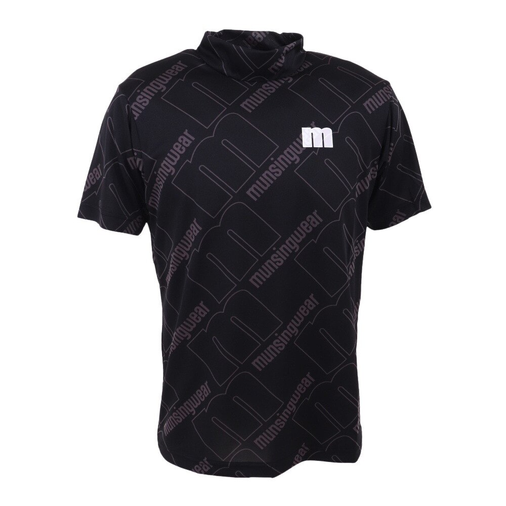 マンシングウエア（MUNSING WEAR）（メンズ）ゴルフウェア 半袖 MOTION3D&SUNSCREEN吸汗速乾ストレッチmロゴ総柄プリントモックネック MEMVJA09 BK00