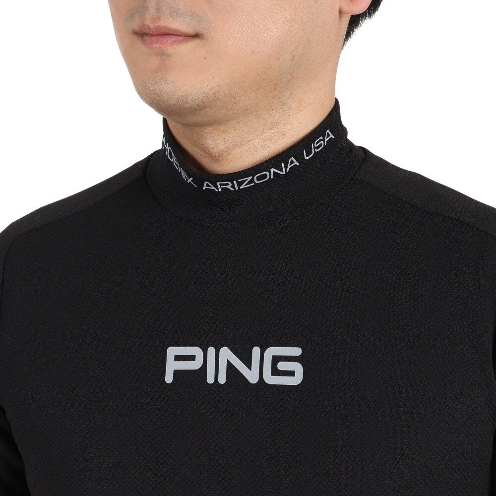 ピン（PING）（メンズ）ゴルフウェア 軽量 半袖 ダイア柄ストレッチメッシュハイネックシャツ 621-3168201-010
