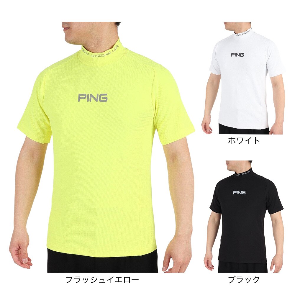 ピン（PING）（メンズ）ゴルフウェア 軽量 半袖 ダイア柄ストレッチメッシュハイネックシャツ 621-3168201-061