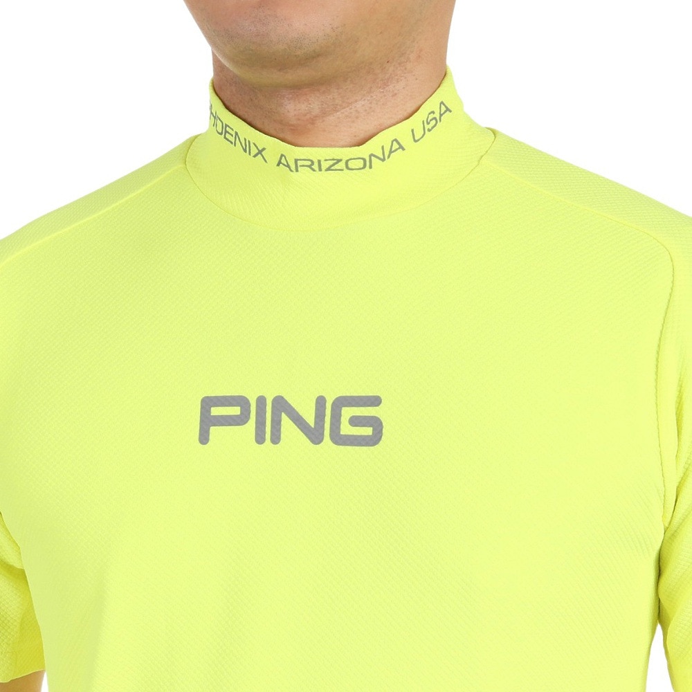 ピン（PING）（メンズ）ゴルフウェア 軽量 半袖 ダイア柄ストレッチメッシュハイネックシャツ 621-3168201-061 ゴルフ 用品はヴィクトリアゴルフ