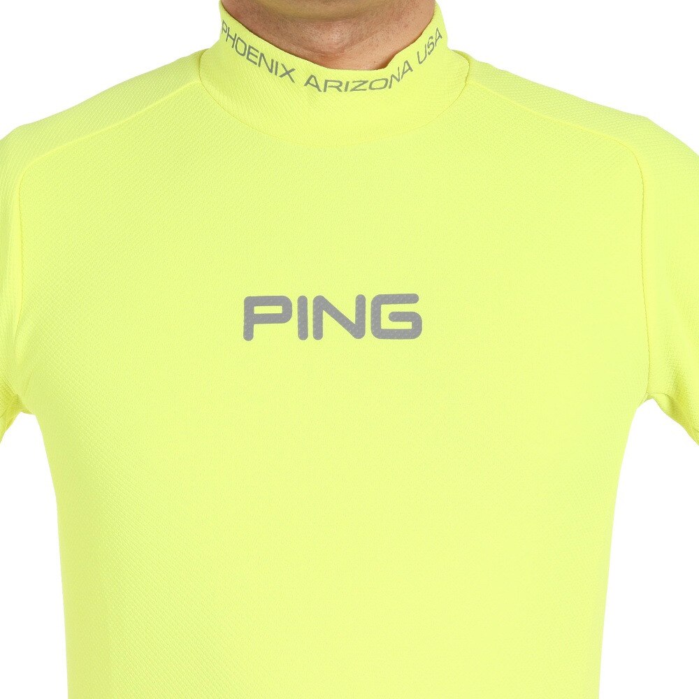 ピン（PING）（メンズ）ゴルフウェア 軽量 半袖 ダイア柄ストレッチメッシュハイネックシャツ 621-3168201-061