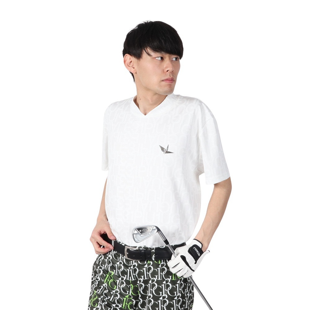 ウノ ピゥ ウノ ウグァーレ トレ（1PIU1UGUALE3）（メンズ）ゴルフ 半袖 モックネック シャツ GRT206 WHT