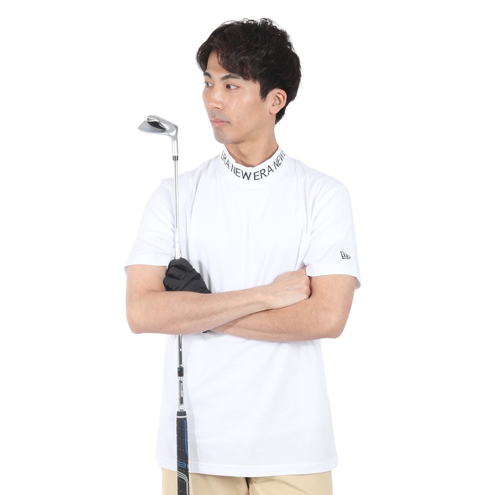 ニューエラ（NEW ERA）（メンズ、レディース）ゴルフウェア 半袖 吸汗速乾 鹿の子 ミッドネックTシャツ WHI 14109046