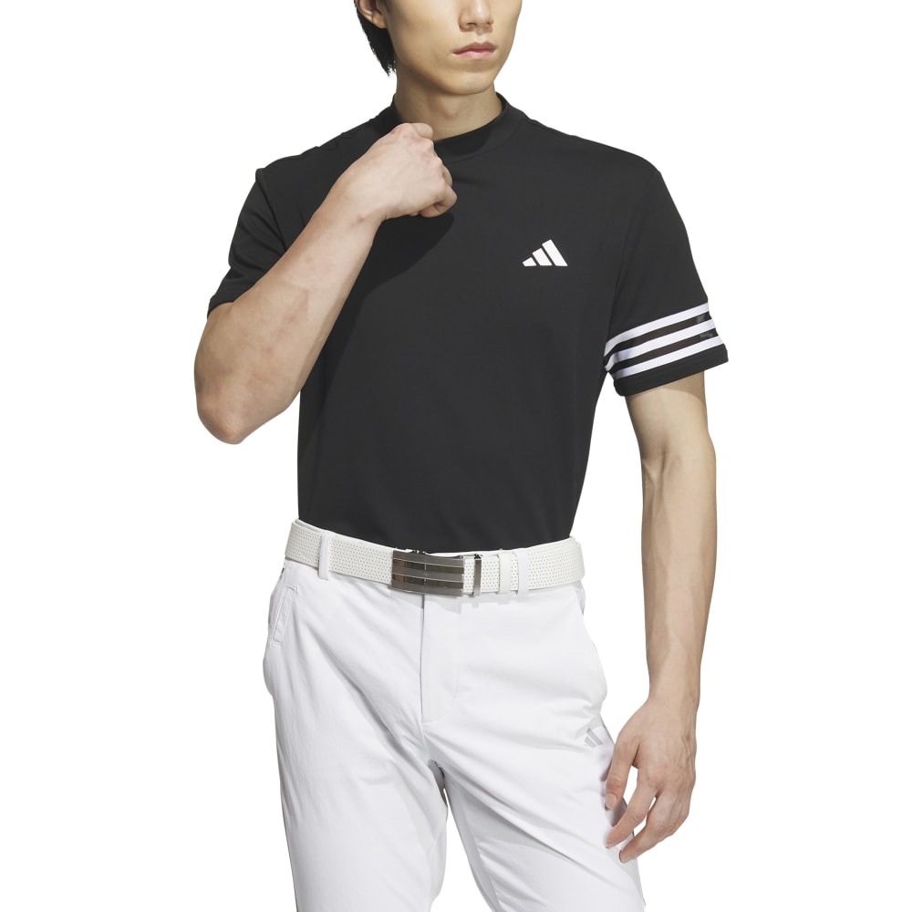 アディダス（adidas）（メンズ）ゴルフウェア 吸汗速乾 モックネック半袖 3ストライプス メッシュベントモック IKK67-IN9052BK