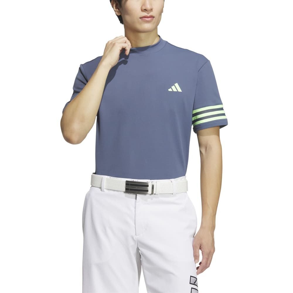 アディダス（adidas）（メンズ）ゴルフウェア 半袖 吸汗速乾 3ストライプス メッシュベントモック IKK67-IN9054NVY