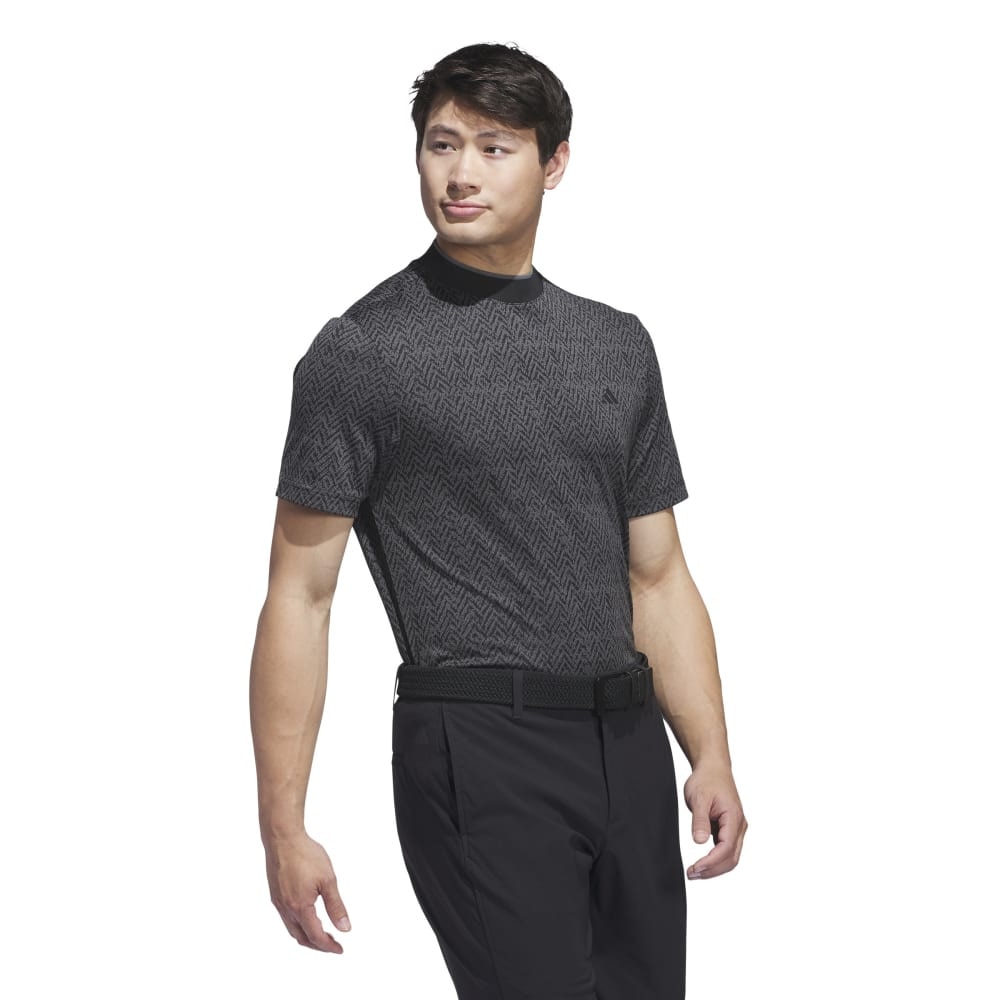 アディダス（adidas）（メンズ）ゴルフウェア 半袖 吸汗速乾 ミニヘリンボーン ストレッチドライモック KOW02-IU4407BK