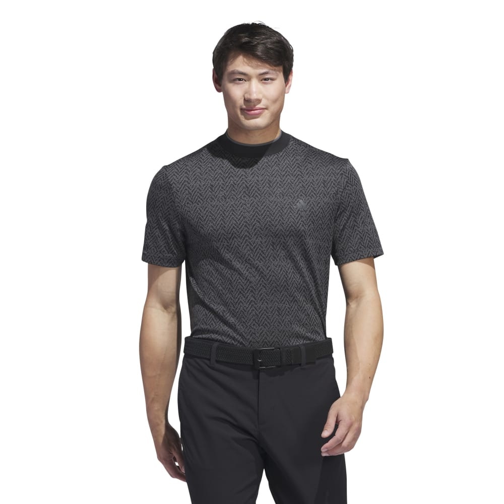 アディダス（adidas）（メンズ）ゴルフウェア 半袖 吸汗速乾 ミニヘリンボーン ストレッチドライモック KOW02-IU4407BK