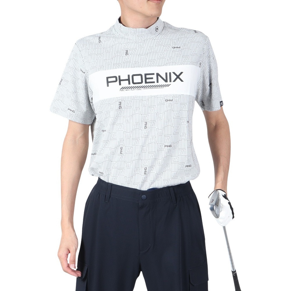 ピン（PING）（メンズ）ゴルフウェア 吸汗速乾 AZモノグラムジャカード 半袖ハイネックカットソー 621-4167203-030