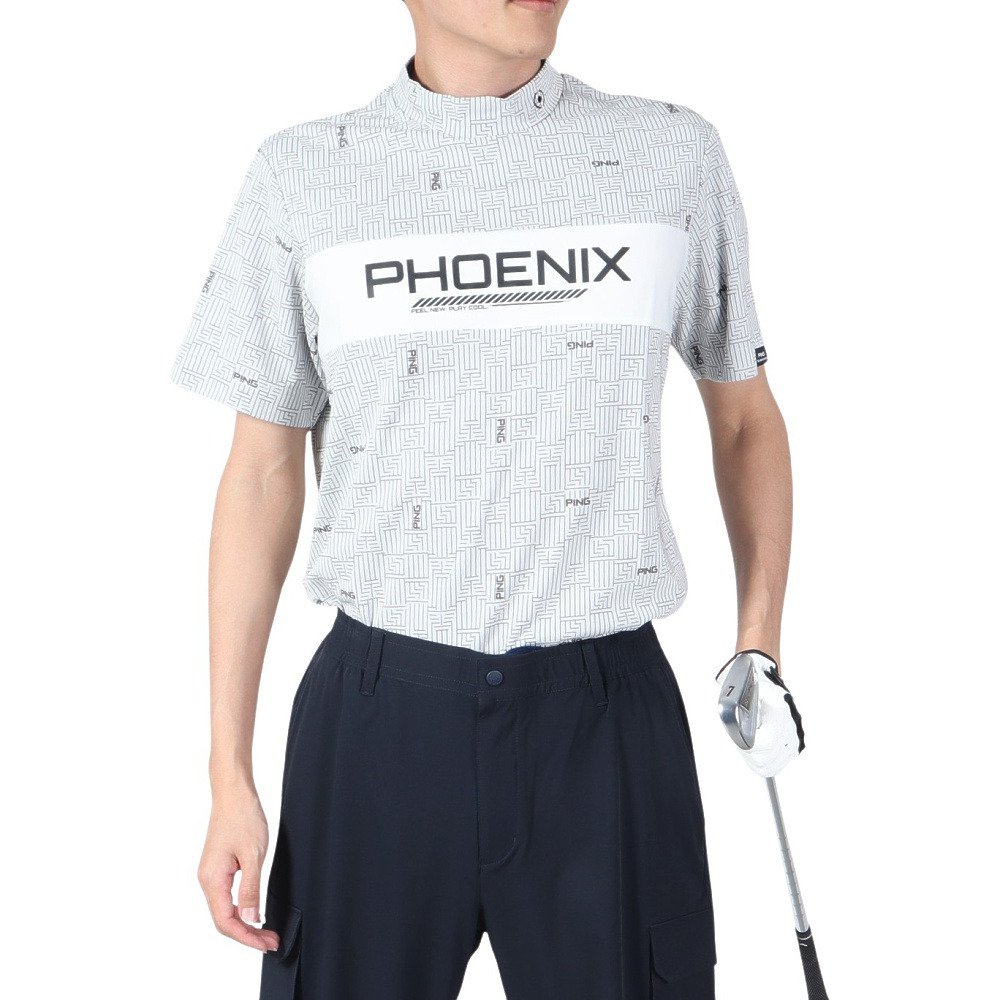 ピン（PING）（メンズ）ゴルフウェア 吸汗速乾 モックネック AZモノグラムジャカード 半袖ハイネックカットソー 621-4167203-030