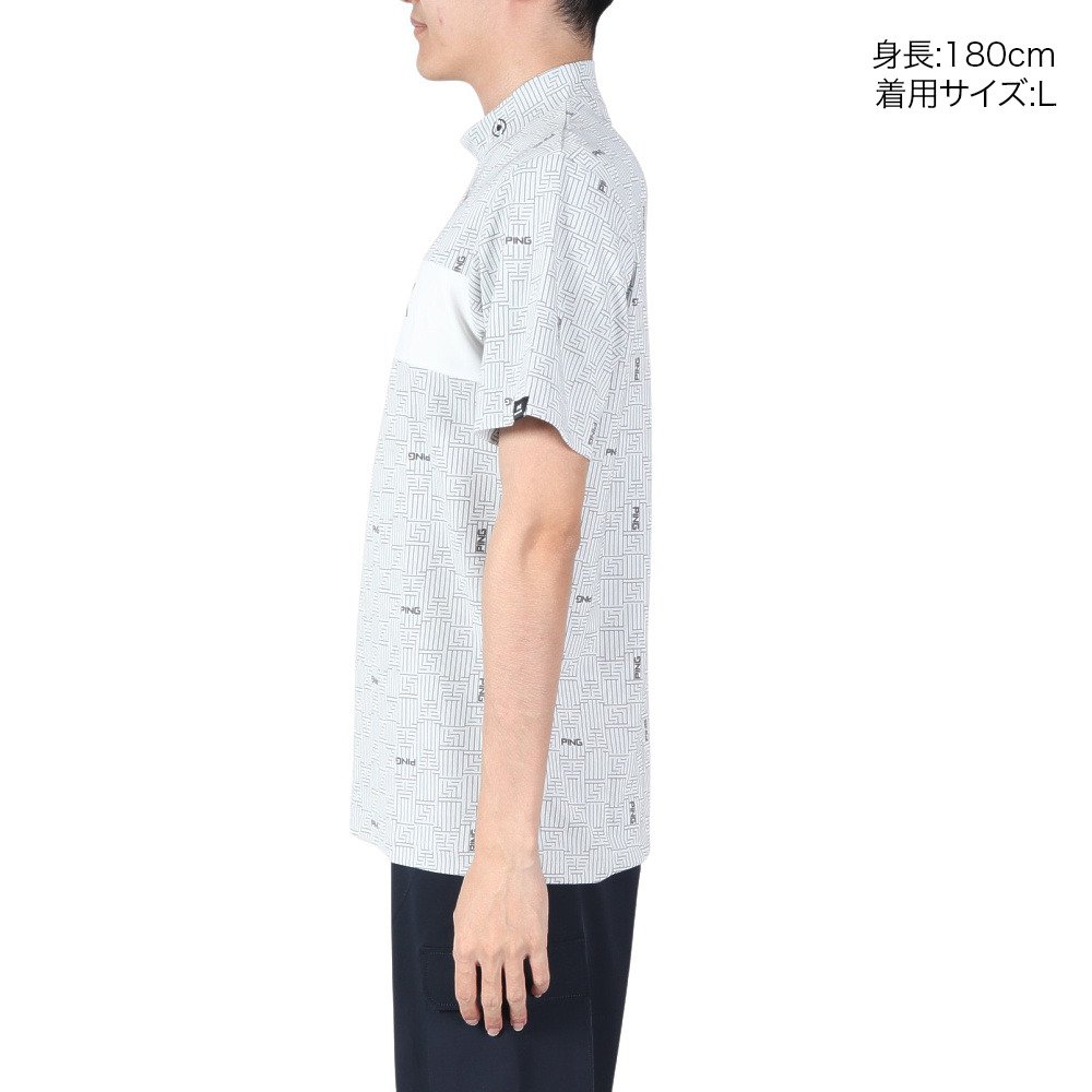 ピン（PING）（メンズ）ゴルフウェア 吸汗速乾 モックネック AZモノグラムジャカード 半袖ハイネックカットソー 621-4167203-030