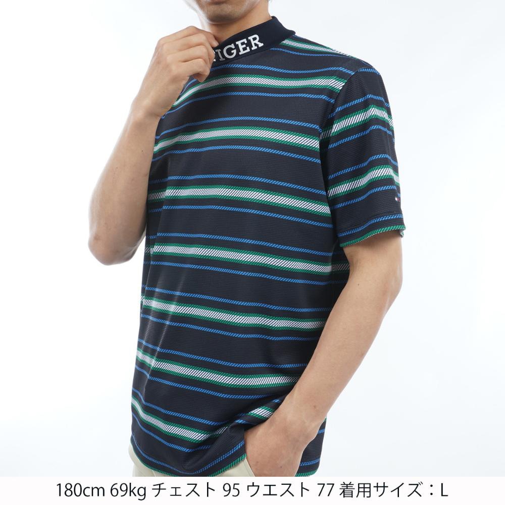 トミー ヒルフィガー ゴルフ（TOMMY HILFIGER GOLF）（メンズ）ゴルフウェア マルチボーダー半袖モックネック THMA406-NVY