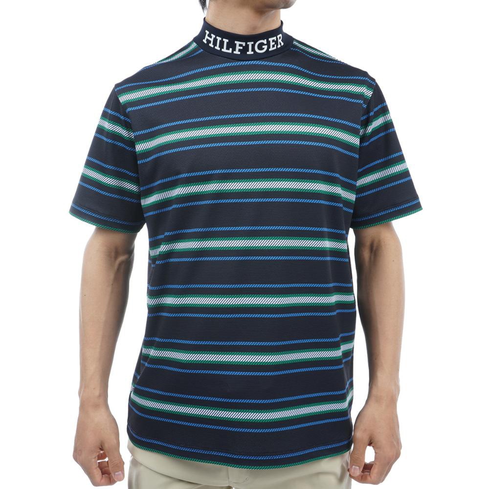 トミー ヒルフィガー ゴルフ（TOMMY HILFIGER GOLF）（メンズ）ゴルフウェア マルチボーダー半袖モックネック THMA406-NVY
