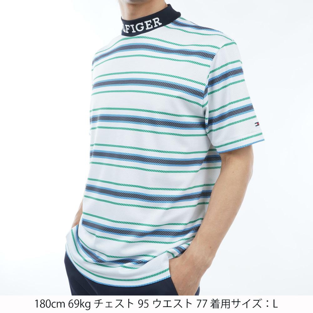 トミー ヒルフィガー ゴルフ（TOMMY HILFIGER GOLF）（メンズ）ゴルフウェア マルチボーダー半袖モックネック THMA406-WHT