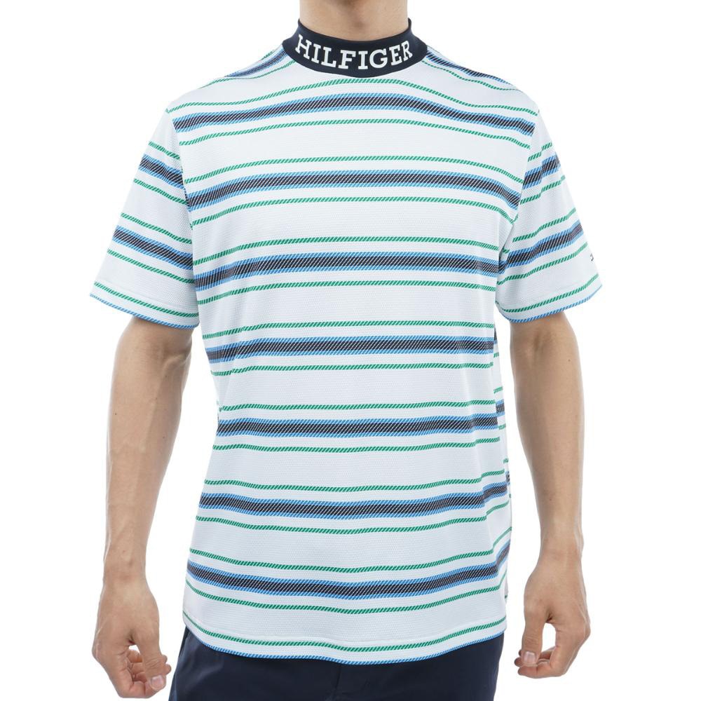 トミー ヒルフィガー ゴルフ（TOMMY HILFIGER GOLF）（メンズ）ゴルフウェア マルチボーダー半袖モックネック THMA406-WHT