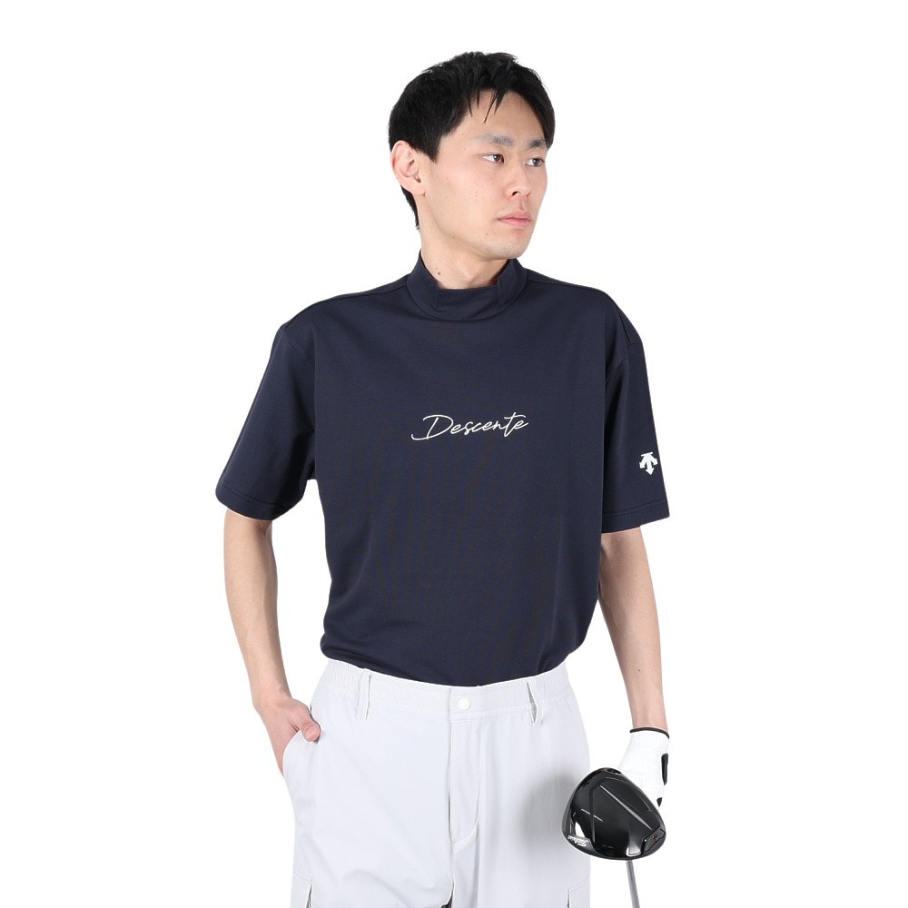 デサントゴルフ（DESCENTEGOLF）（メンズ）ゴルフウェア 吸汗速乾 DSG COLLECTION モックネック鹿の子半袖シャツ DGMXJA08 NV00
