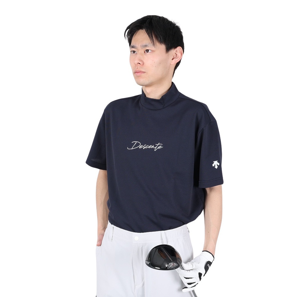 デサントゴルフ（DESCENTEGOLF）（メンズ）ゴルフウェア 吸汗速乾 DSG COLLECTION モックネック鹿の子半袖シャツ DGMXJA08 NV00