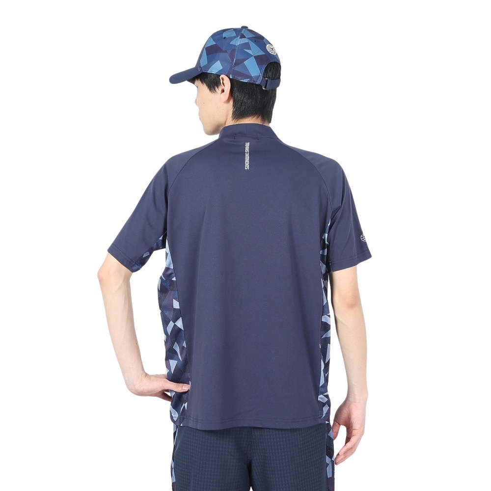 トランスコンチネンツ（TRANS CONTINENTS）（メンズ）ゴルフウェア 半袖 メンズ 幾何柄 モックネックTシャツ 24WTR01-NV