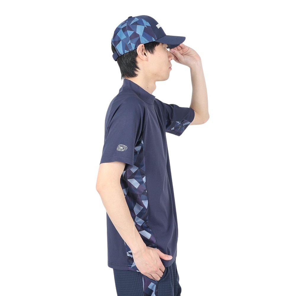 トランスコンチネンツ（TRANS CONTINENTS）（メンズ）ゴルフウェア 半袖 メンズ 幾何柄 モックネックTシャツ 24WTR01-NV