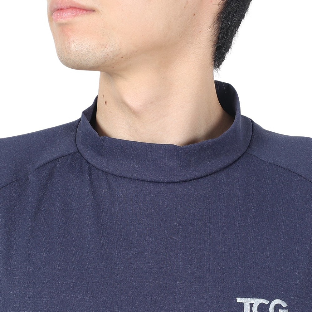 トランスコンチネンツ（TRANS CONTINENTS）（メンズ）ゴルフウェア 半袖 メンズ 幾何柄 モックネックTシャツ 24WTR01-NV