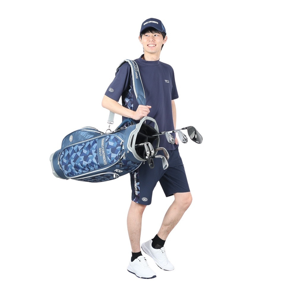 トランスコンチネンツ（TRANS CONTINENTS）（メンズ）ゴルフウェア 半袖 メンズ 幾何柄 モックネックTシャツ 24WTR01-NV