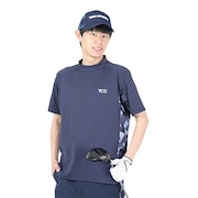 トランスコンチネンツ（TRANS CONTINENTS）（メンズ）ゴルフ 半袖 メンズ 幾何柄 モックネックTシャツ 24WTR01-NV