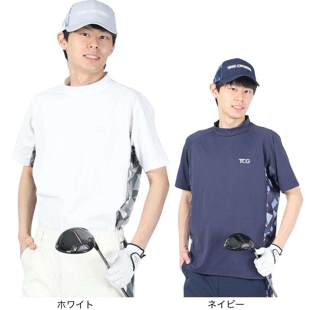 トランスコンチネンツ（TRANS CONTINENTS）（メンズ）ゴルフウェア 半袖 メンズ 幾何柄 モックネックTシャツ 24WTR01-NV