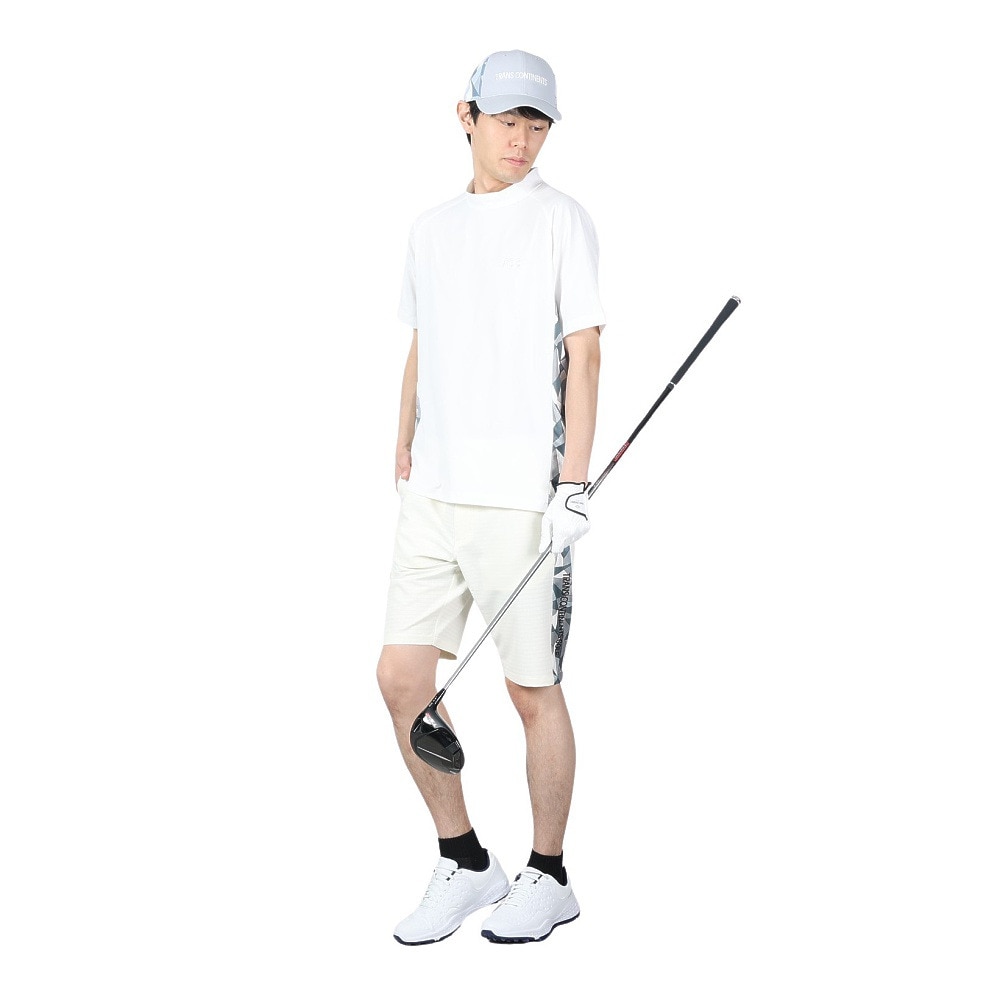 トランスコンチネンツ（TRANS CONTINENTS）（メンズ）ゴルフウェア 半袖 メンズ 幾何柄 モックネックTシャツ 24WTRX01-WH