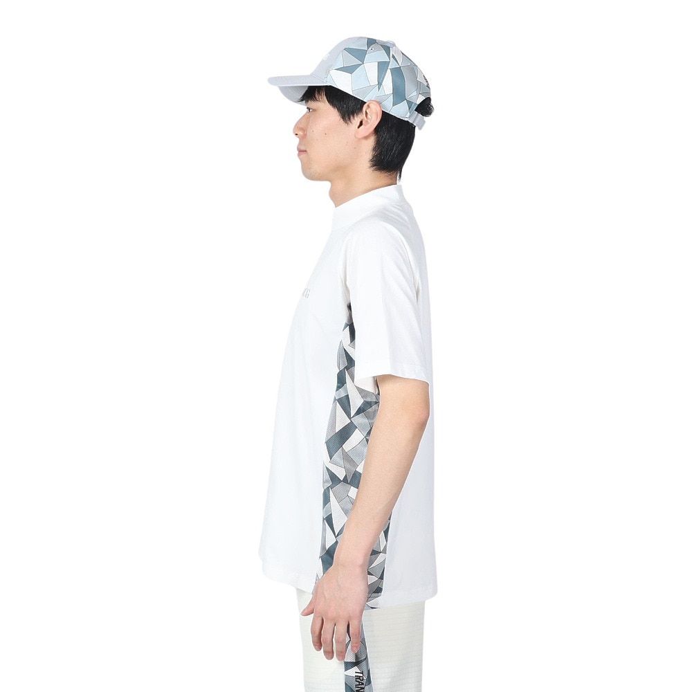 トランスコンチネンツ（TRANS CONTINENTS）（メンズ）ゴルフウェア 半袖 メンズ 幾何柄 モックネックTシャツ 24WTRX01-WH