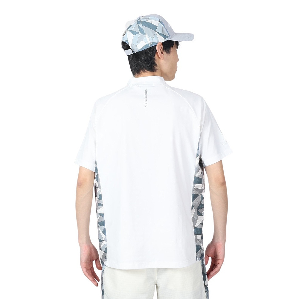 トランスコンチネンツ（TRANS CONTINENTS）（メンズ）ゴルフウェア 半袖 メンズ 幾何柄 モックネックTシャツ 24WTRX01-WH
