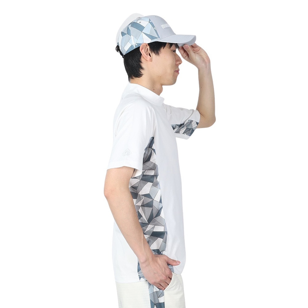 トランスコンチネンツ（TRANS CONTINENTS）（メンズ）ゴルフウェア 半袖 メンズ 幾何柄 モックネックTシャツ 24WTRX01-WH
