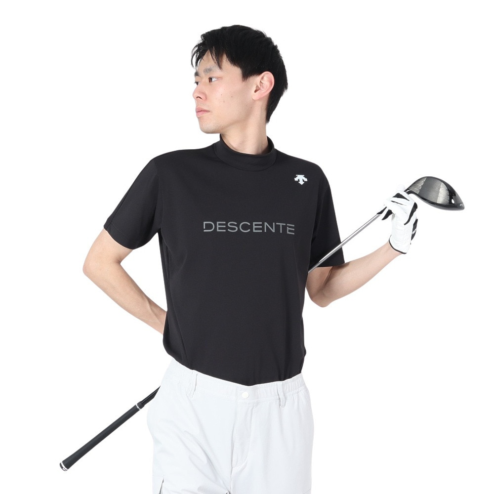 デサントゴルフ（DESCENTEGOLF）（メンズ）ゴルフウェア 吸汗速乾 接触冷感 モックネックトリコットメッシュ半袖シャツ DGMXJA07 BK00