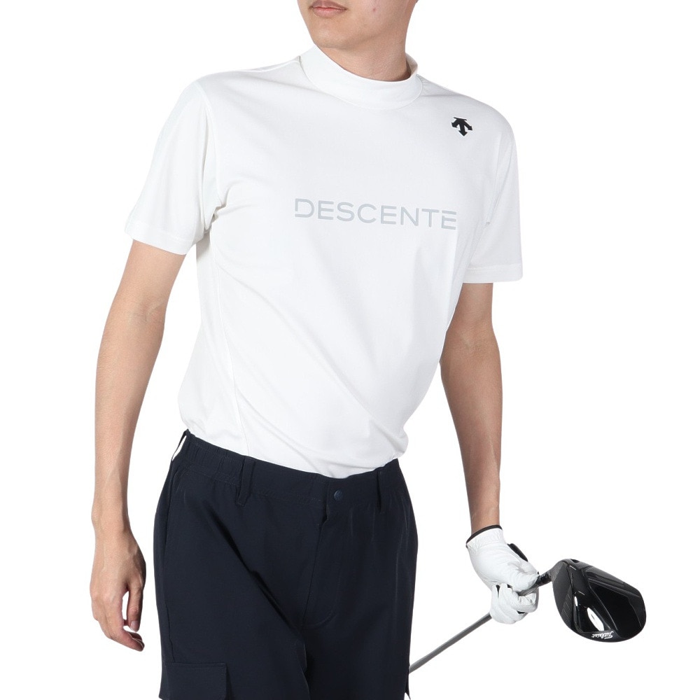 デサントゴルフ（DESCENTEGOLF）（メンズ）ゴルフウェア 吸汗速乾 接触冷感 モックネックトリコットメッシュ半袖シャツ DGMXJA07 WH00