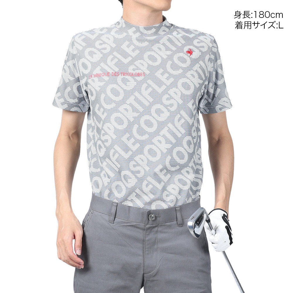 ルコックスポルティフ（lecoqsportif）（メンズ）ゴルフウェア 吸汗速乾 ストレッチフォーサー 総柄モックネック半袖シャツ QGMXJA03 NV00